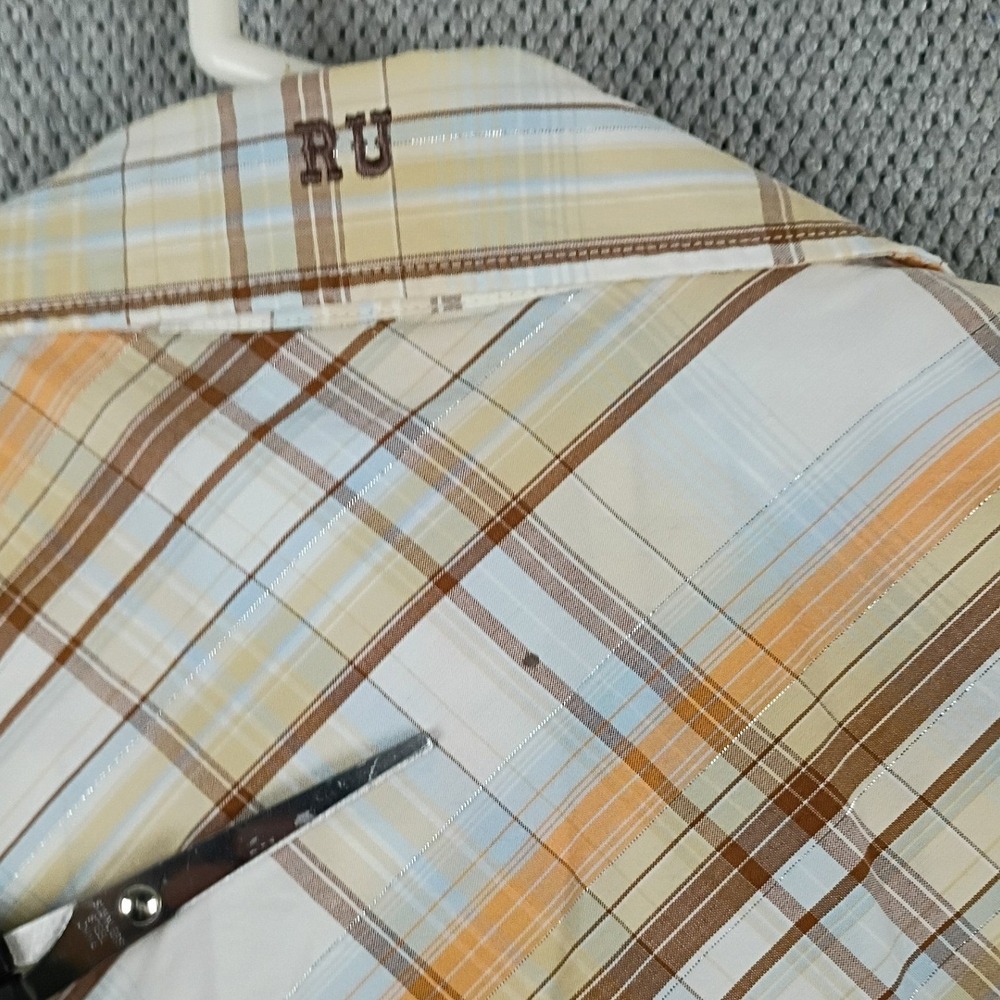Resistol University‎ Pearl Snap Shirt Mens L Orange Plaid Western Cowboy Cotton - Picture 12 of 12